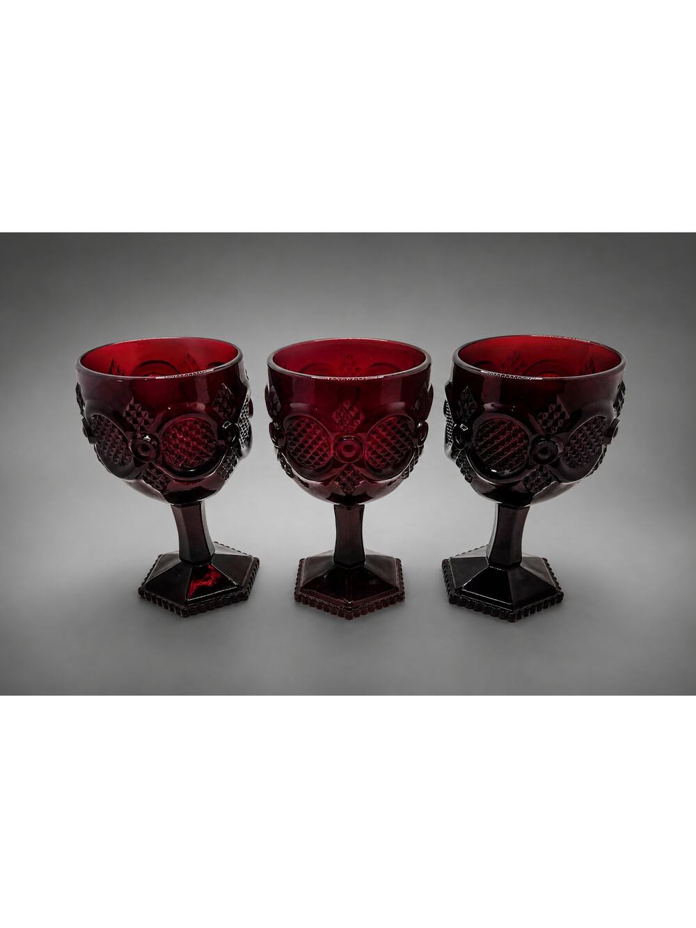 Avon 1876 Cape Cod Ruby Red Wine Goblets 6” – Set of 3 – Vintage 1970s Glasses